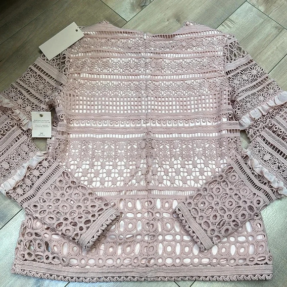 NWT Rachel Parcell Melrose Blouse Blush Pink Embroidered Lace Long Sleeve Top XS - Picture 6 of 6